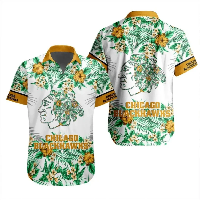 Chicago Blackhawks Golden Bloom Hawaiian Shirt