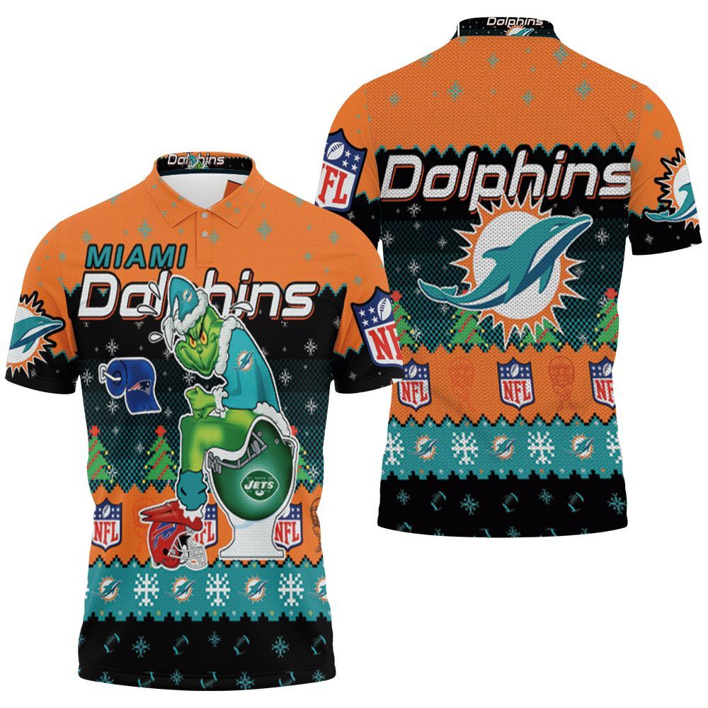 Christmas Dolphins Grinch In Toilet Christmas Knitting Pattern Sweatshirt 3D Jersey Polo Shirt