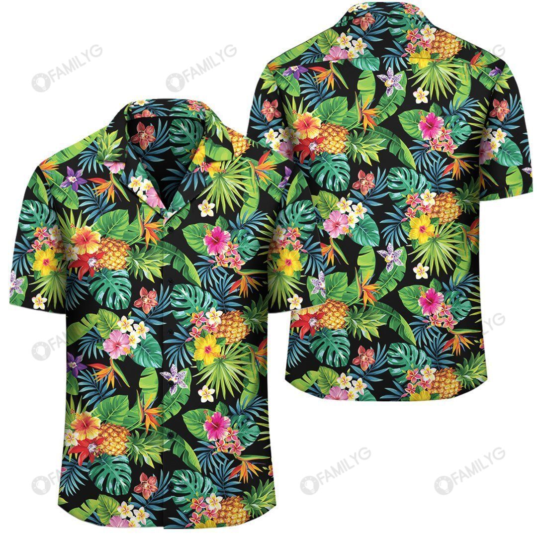 Tropical Pattern With Pineapples Palm Leaves And Flowers Hawaiian Shirt Summer Hawaiian For Men, Women, Couple