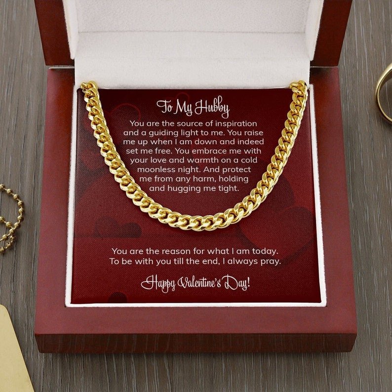 Valentines Day Gifts For Him, Cuban Necklace For Husband, Luxury Box With Romantic Poem Message Card