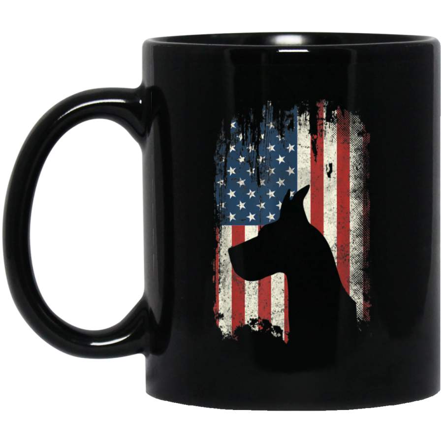 Great Dane American Flag USA Patriotic Dog Lover Gifts 11 oz 15 oz Mug Black