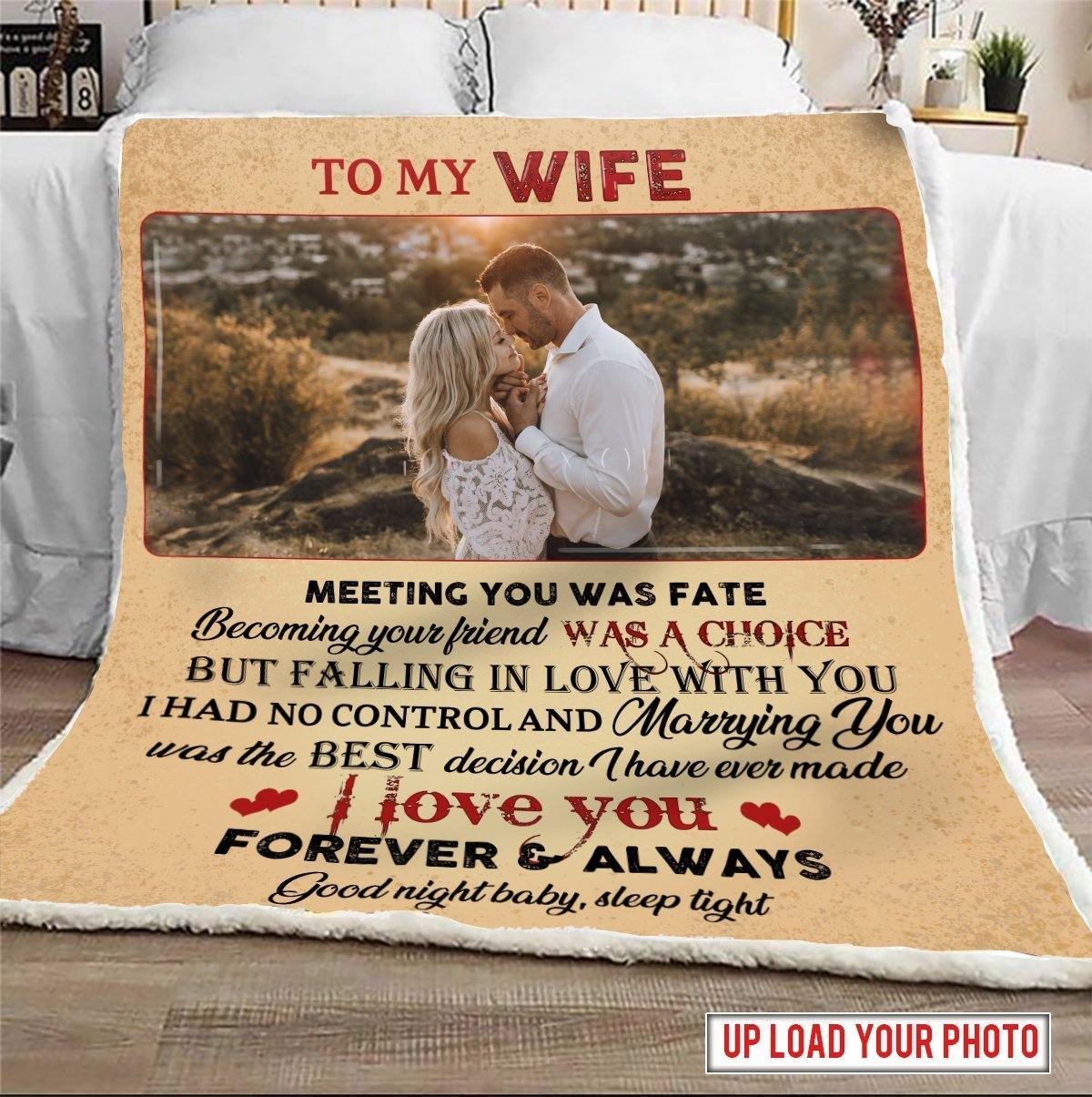 [Personalized Photo] To My Wife Meeting You Was Fate Good Night Baby Sleep Tight – Gift For Wife From Husband Home Decor Gift For Family – Sherpa Blanket Fleece Blanket