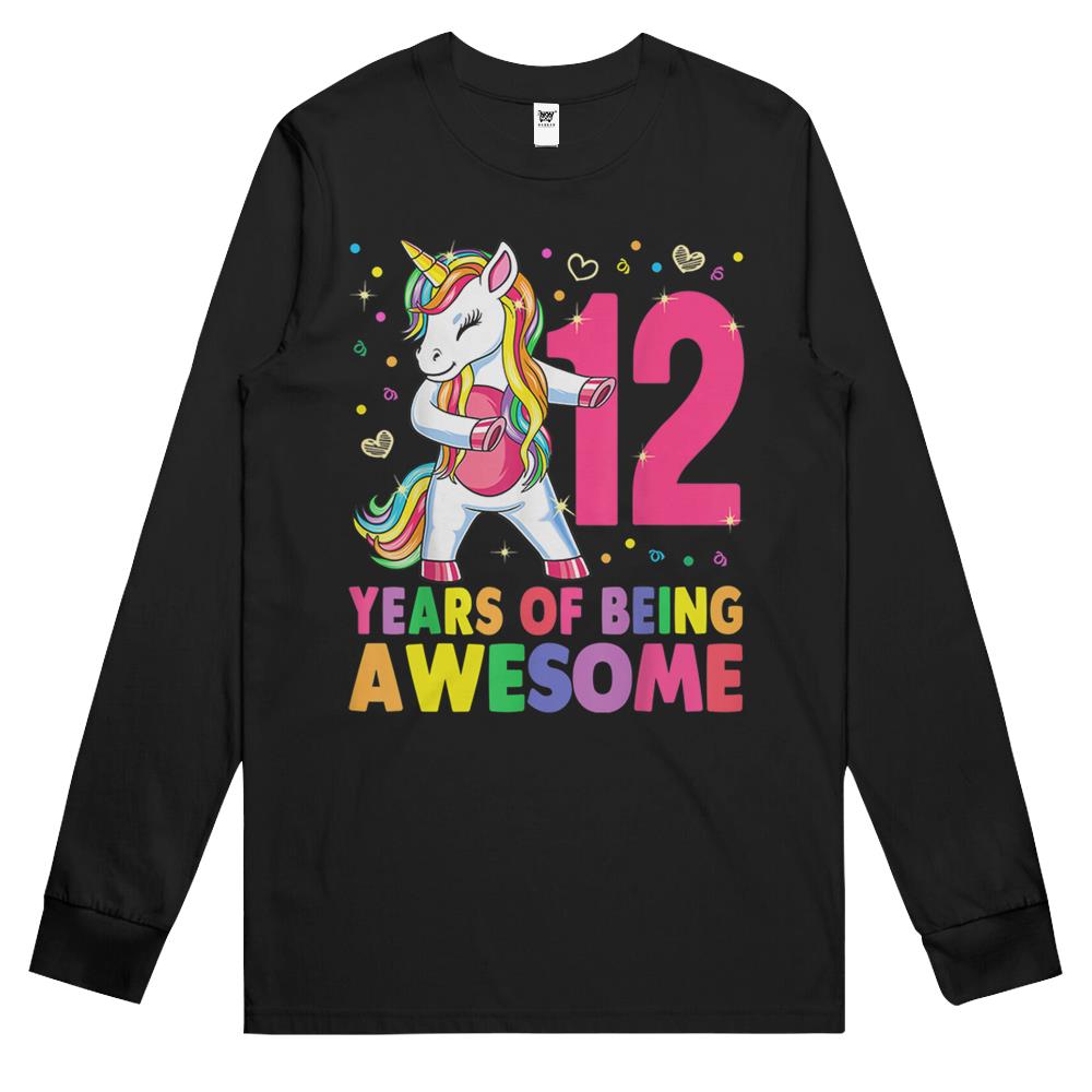 12 Years Old Unicorn Flossing 12Th Birthday Girl Unicorn Long Sleeve T Shirts