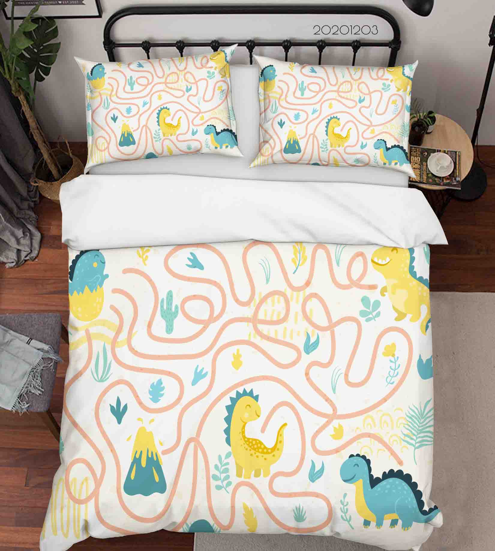 3D Cartoon Colorful Cactus Volcanic Dinosaur Animal Quilt Cover Set Bedding Set Duvet Cover Pillowcases Lxl