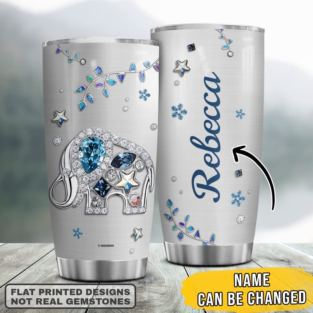 Personalized Elephant Tumbler Cup With Lid 20Oz 30Oz, Jewelry Drawing Elephants Stainless Steel Tumbler