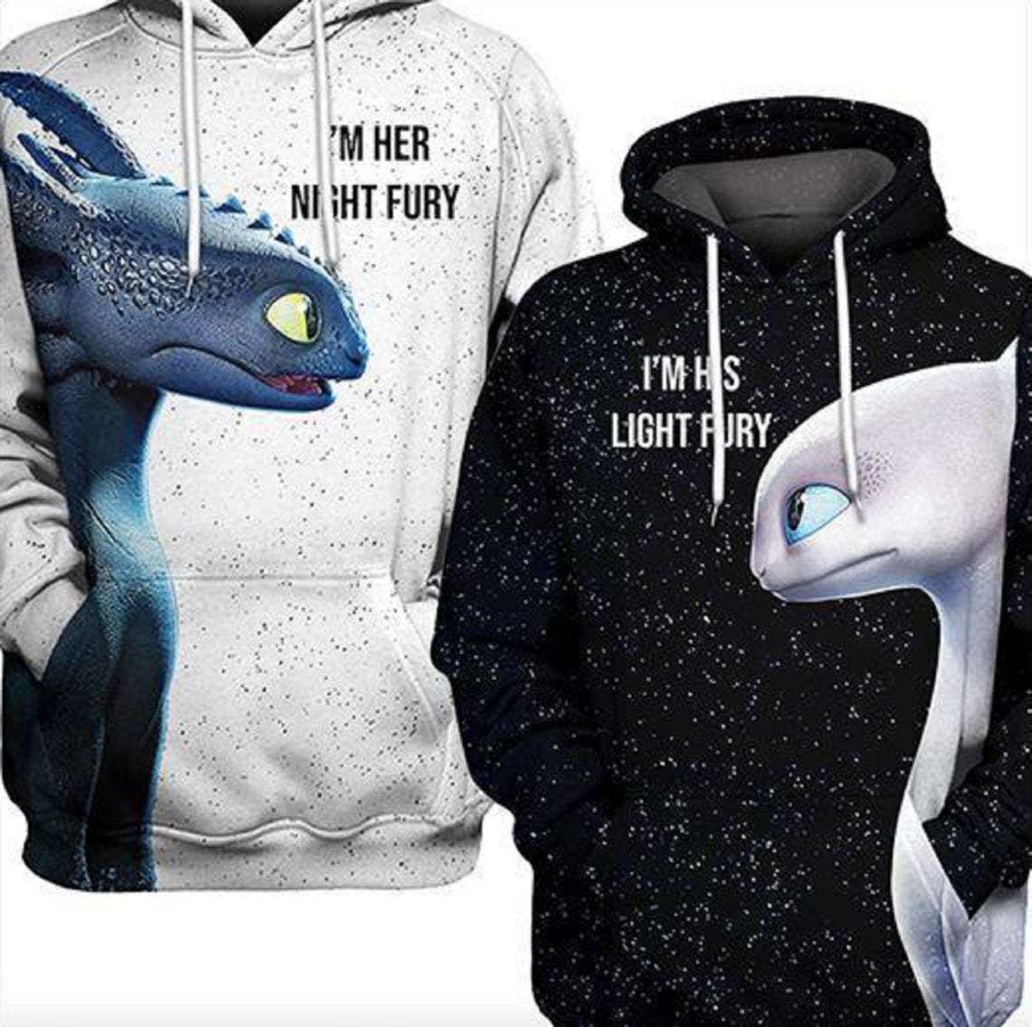 Toothless And Light Fury Couple Hoodie, I’M Her Night Fury Hoodie, I’M His Light Fury Hoodie, How To Train Your Dragon Couple Hoodie, Unisex Hoodie