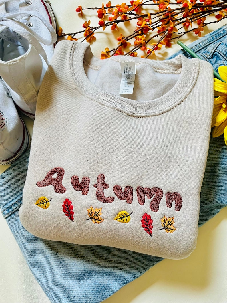 Autumn Leaf Embroidered Sweatshirt 2D Crewneck Sweatshirt All Over Print Sweatshirt For Women Sweatshirt For Men Sws3172