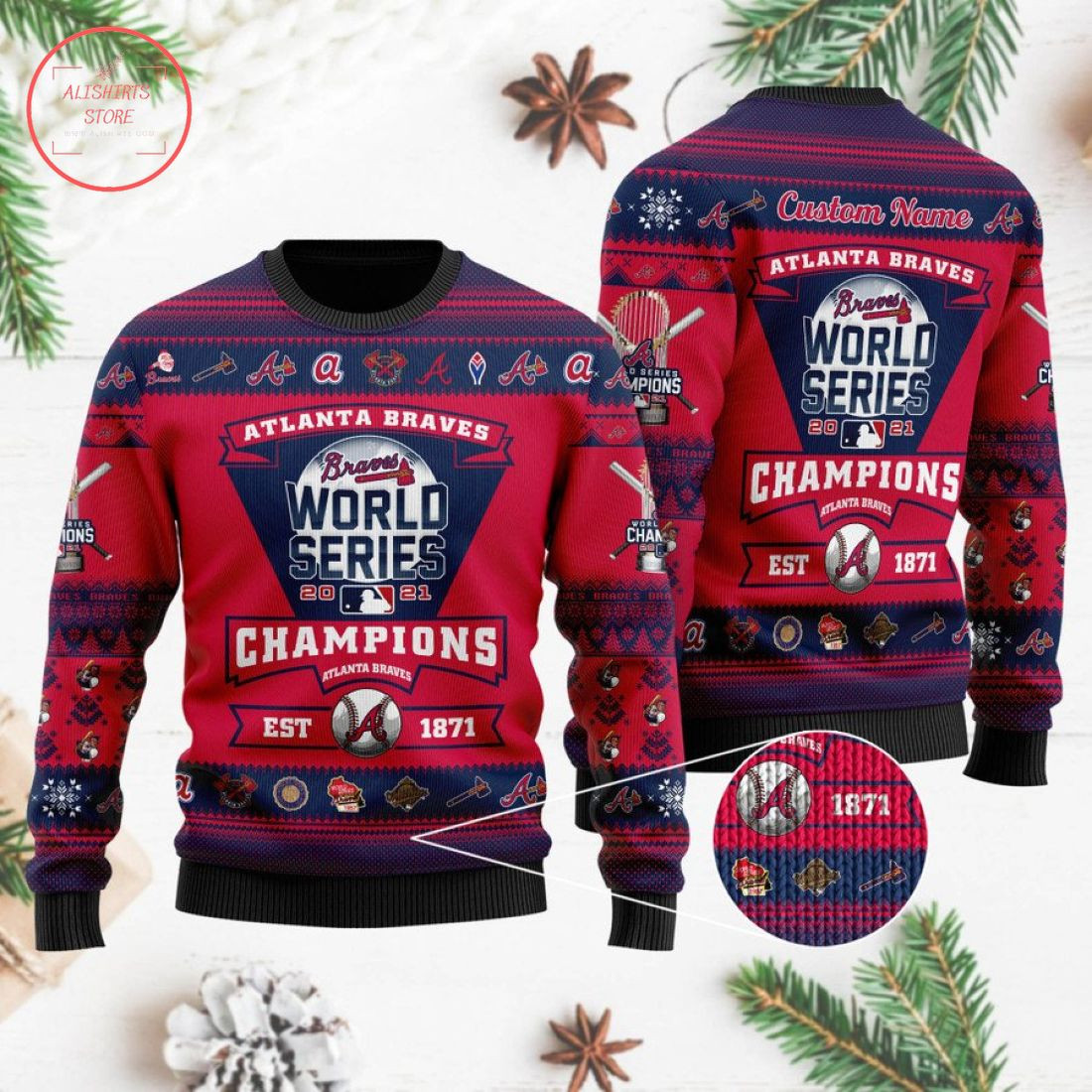 Atlanta Braves 2021 World Series Trophy Custom Ugly Christmas Sweater