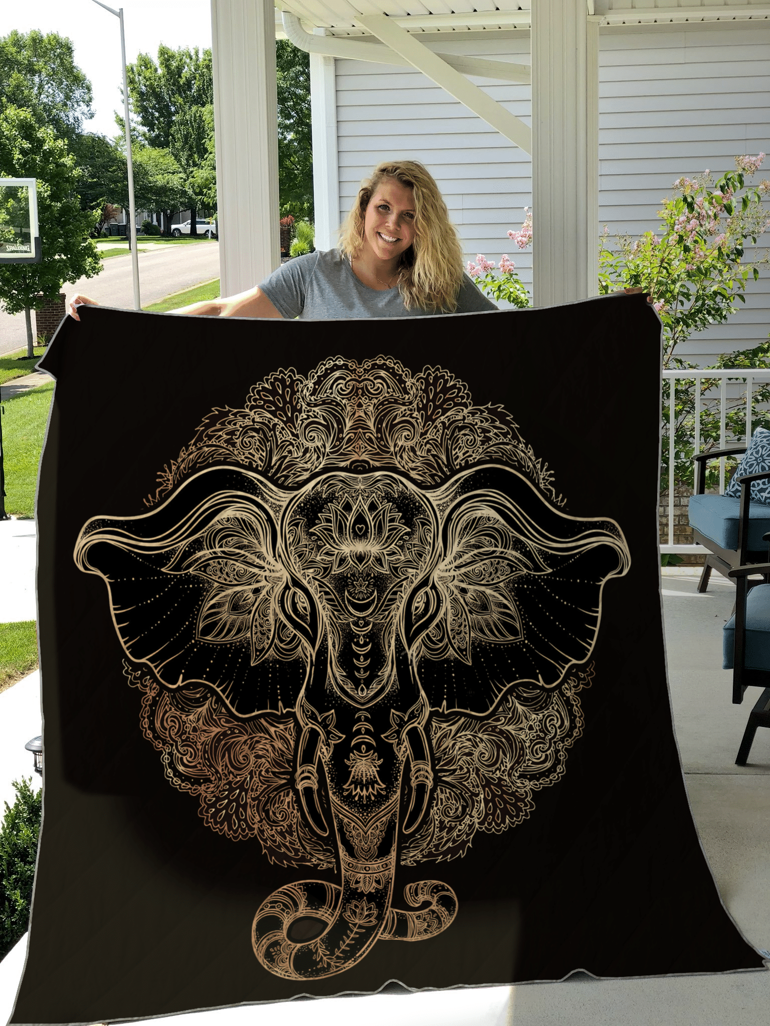 Golden Boho Elephant Quilt