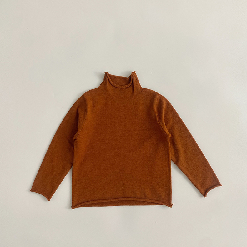 2021 Autumn Winter Children Turtleneck Collar Sweaters Solid Color Korean Style Unisex Kids Pullovers Tops alx