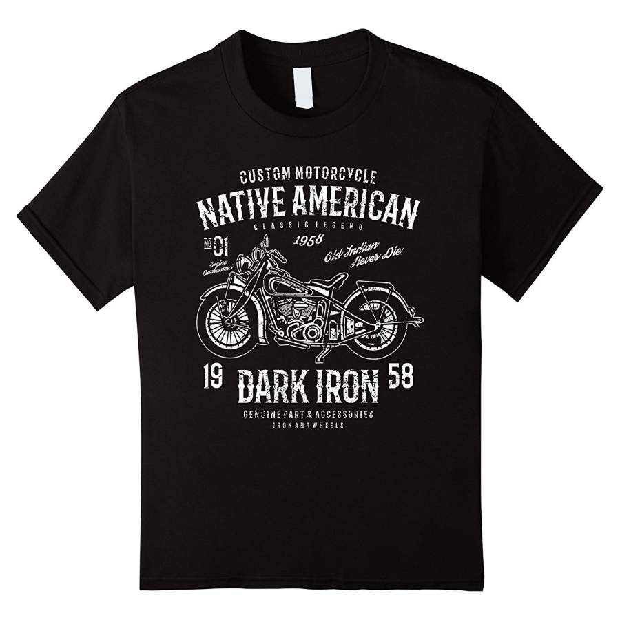 Retro Vintage Native American Distressed Motorcycle Design Mens T Shirt