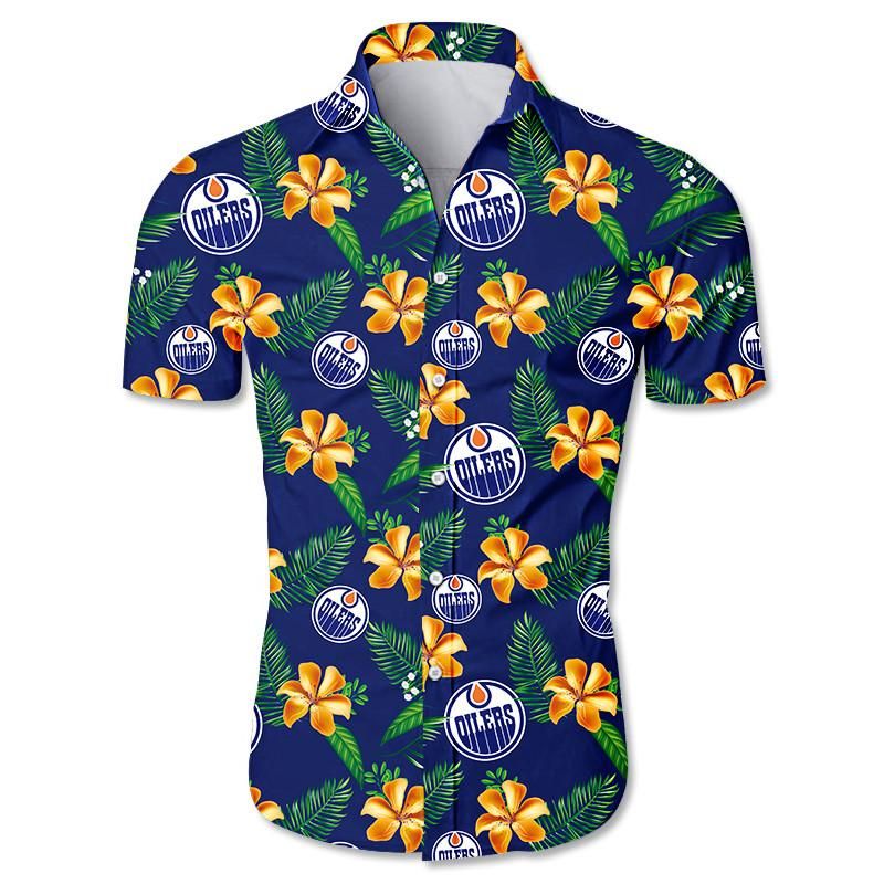 Edmonton Oilers Hawaiian Aloha Shirts Floral Button Up Slim Fit Body