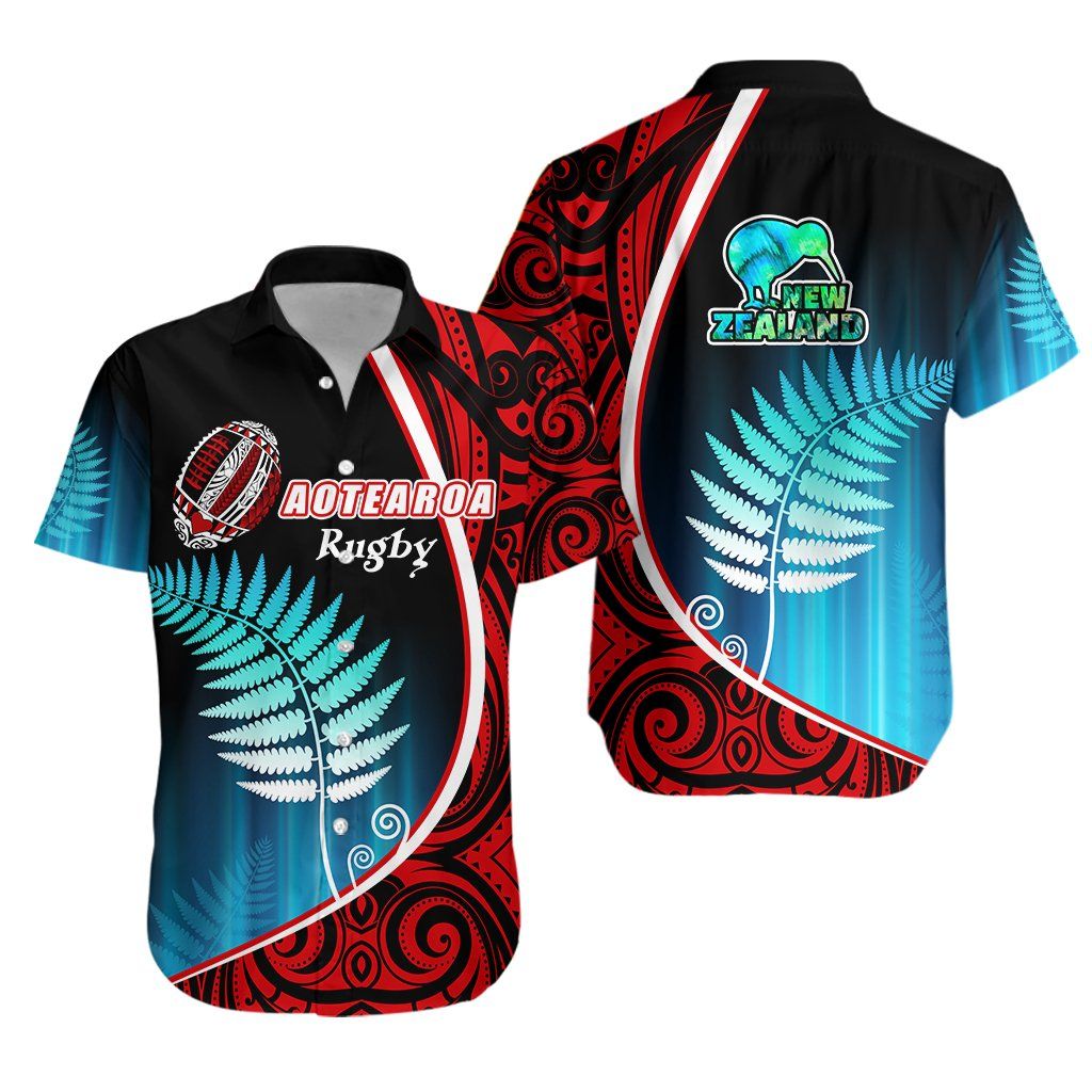 aotearoa Rugby Black Maori Hawaiian Shirt Kiwi And Silver Fern New Zealand K13