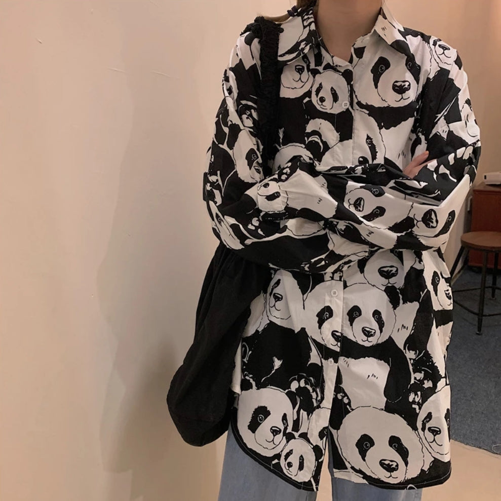 Anime Print Shirt Panda Bear