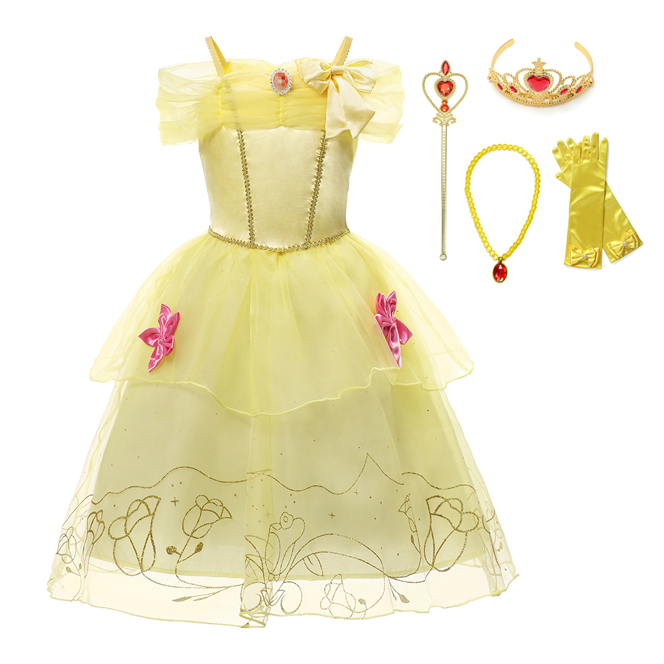 Beauty and The Beast Cosplay Fancy Dress Kids Carnival Party Dress up Princess Belle Prom Gown Floral Baby GIrl Clothes alx