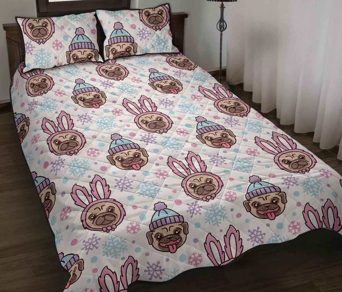 Cute pug hat rabbit costume pattern Quilt Bed Set