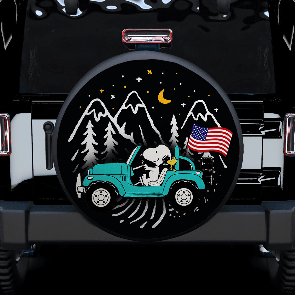 Snoopy Mint Jeep Us Flag Mountain Car Spare Tire Covers Gift For Campers