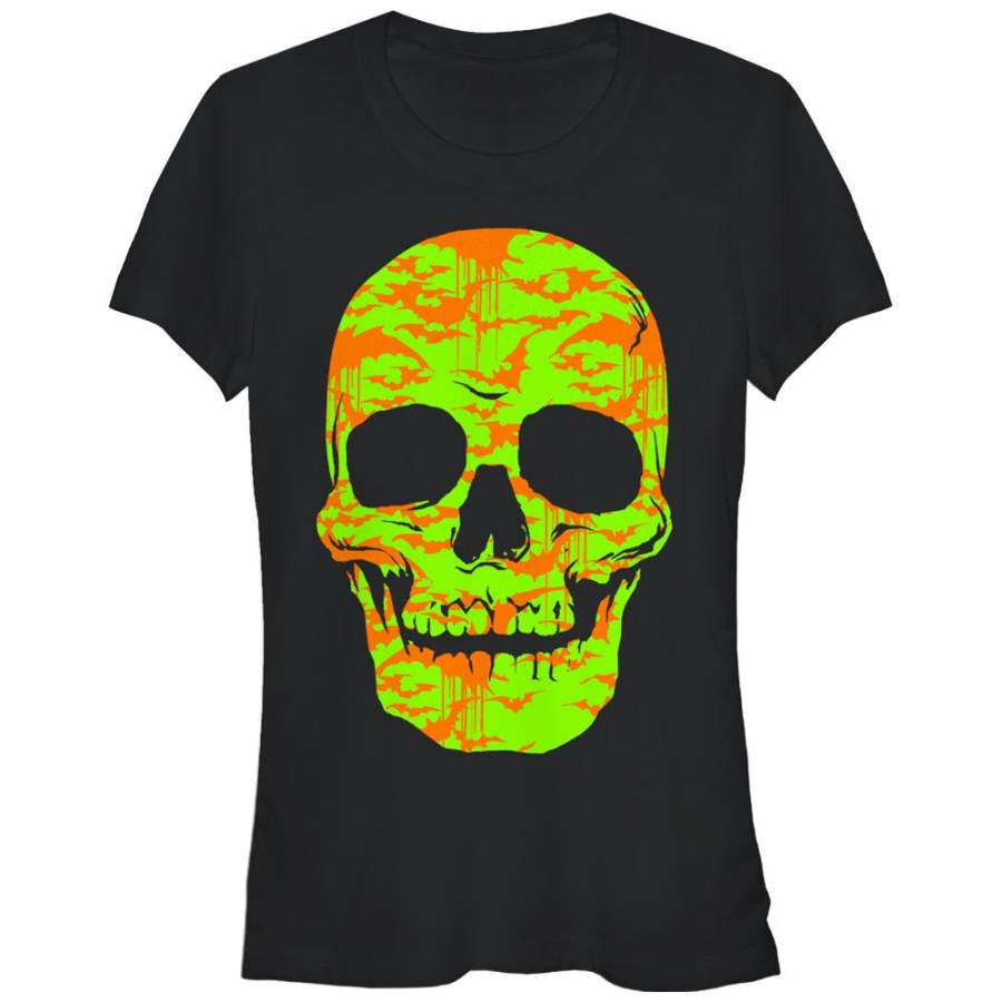 Lost Gods Junior’s Halloween Skull Bats in Flight Face  T Shirt Black