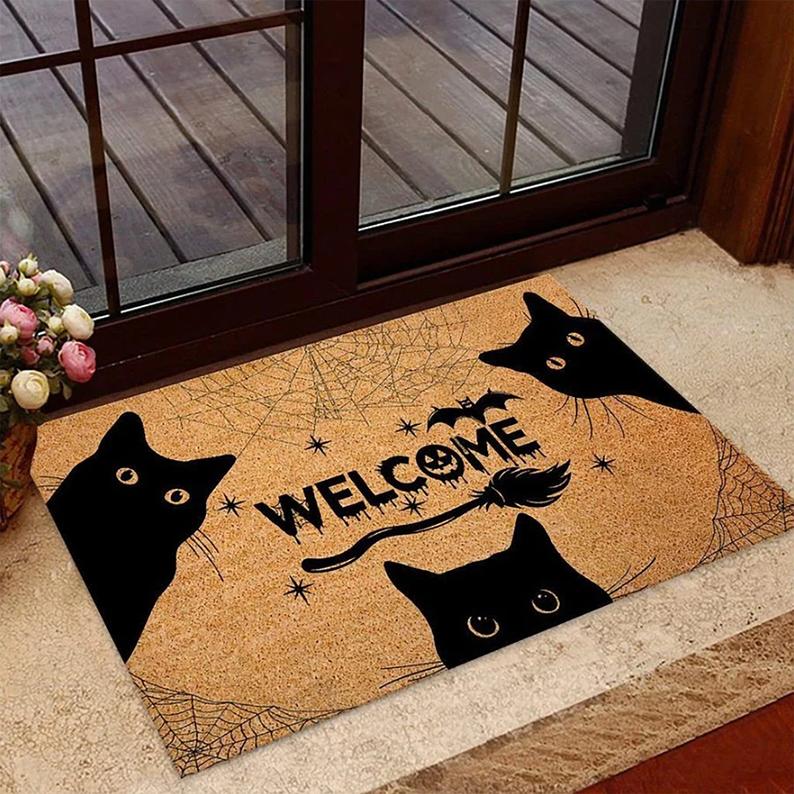 Meow Welcome Rug, Cat Door Mat, Funny Cat Gift, Cat Lovers Doormat, Halloween Decorations, Housewarming Gift