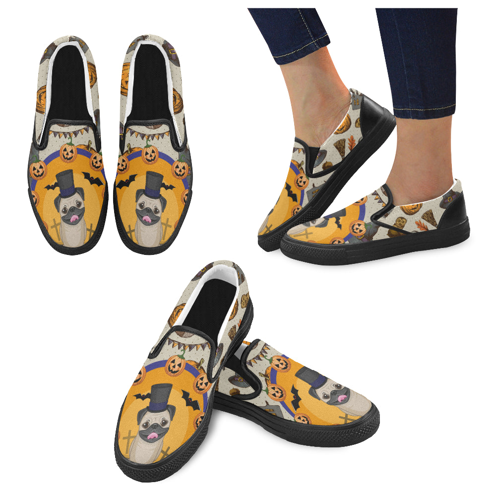 Pug Halloween Black Women’s Slip-on Canvas Shoes