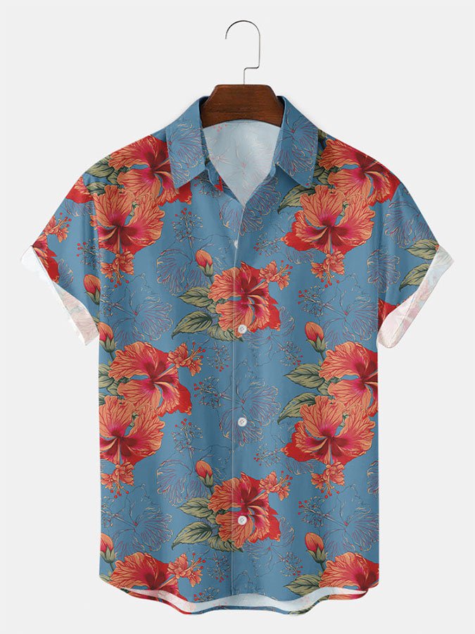 Mens Hawaii Shirt Blue Floral Vintage Series Shirts Tops Ha48327