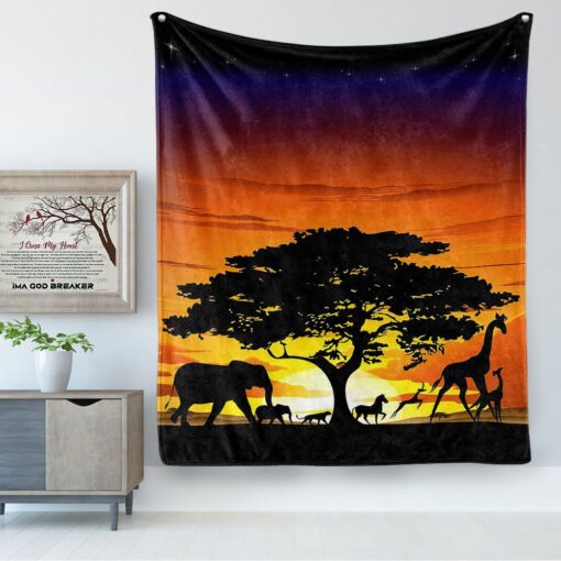 African Wild Elephant Animals Sunset Soft Cozy Lightweight Premium Blanket