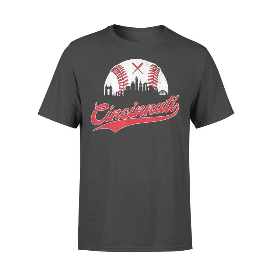 Vintage Cincinnati Baseball Skyline Retro Red Gift T-shirt