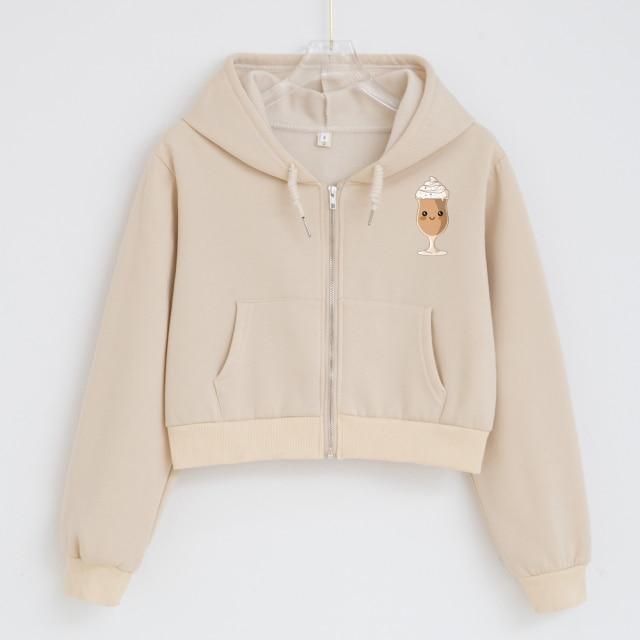 Creamy Mocha Frappuccino Cropped Zip Up Soft Hoodies