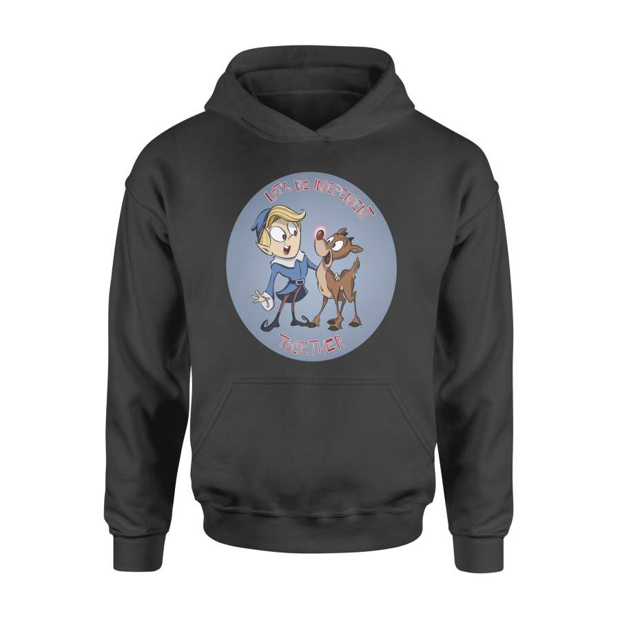 Christmas Gift Idea A Boy Wears Blue Long Shirt Stand Next To The Reindeer – Standard Hoodie