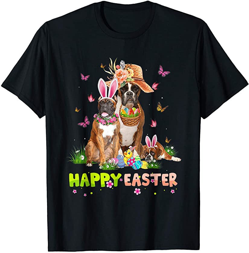 Boxer Dog Happy Easter Bunny Eggs Easter T-Shirt