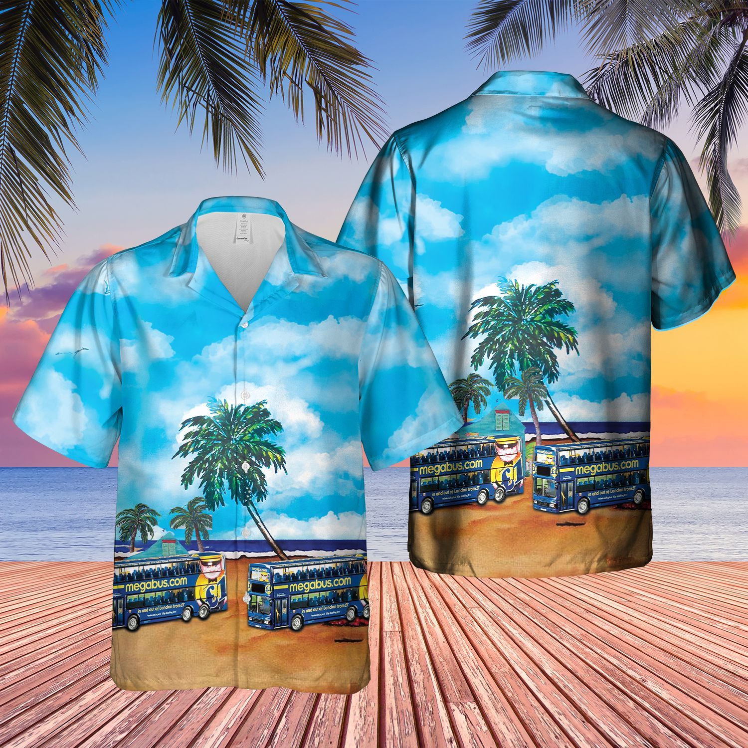 Doubledecker Bus Megabus Blue Awesome Design Unisex Hawaii Shirt For Men And Women Ha28222