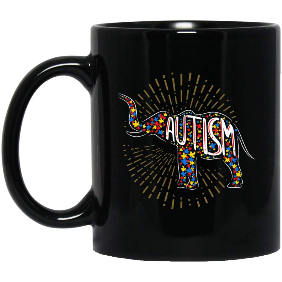 Autism Awareness Elephant Boys  Men Girls Women 11oz 15oz Black Mug Idea 2nd April Puzzle Ribbon Support Autism Dad Mom Kids Autistic