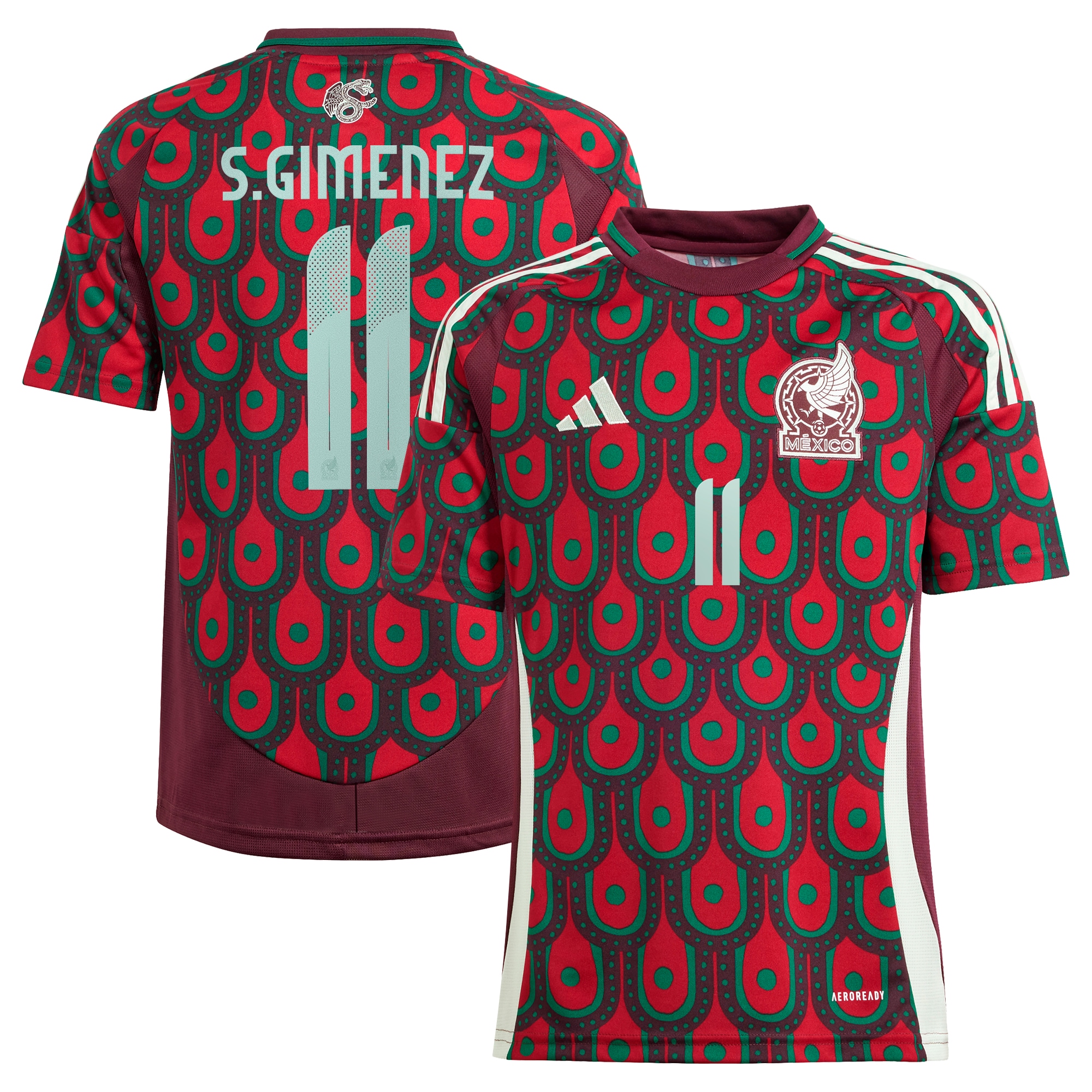 Santiago Giménez Mexico National Team Youth 2024 Home Replica Player Jersey – Burgundy