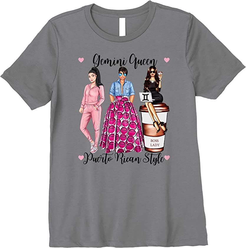 Womens Gemini Queen May June Birthday Puerto Rican Woman Latin Premium T-Shirt