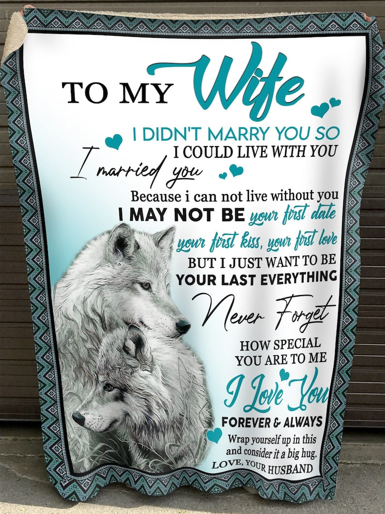 Personalized Wolves To My Wife Fleece Blanket, Gifts For Wife From Husband, Christmas Blanket, Wolf Lover Gift, Custom Gifts For Wife