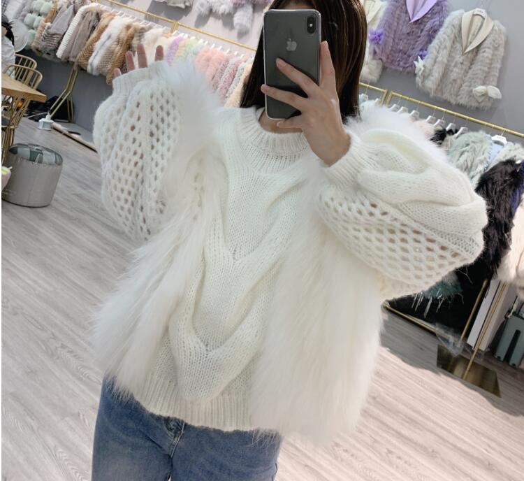 Women’s Real Raccoon Fur Knitted Sweater Vest 2022 Famous Female Fur Pullover Warm fall winter high neck fur sweaters alx