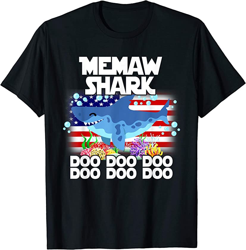 US Flag MEMAW Shark Doo Doo Doo T-Shirt 4th of July