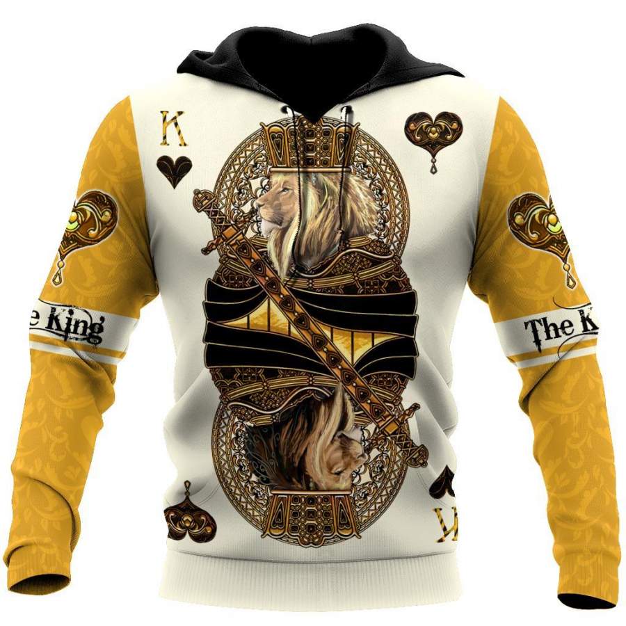 3D Yellow Alpha King Club Lion Poker Over Printed Hoodie for Men and Women TP