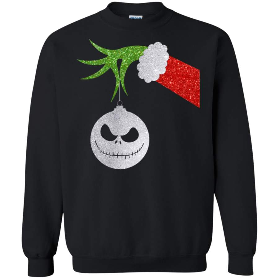 Grinch hand Holding Jack Face ornament Christmas Sweatshirt