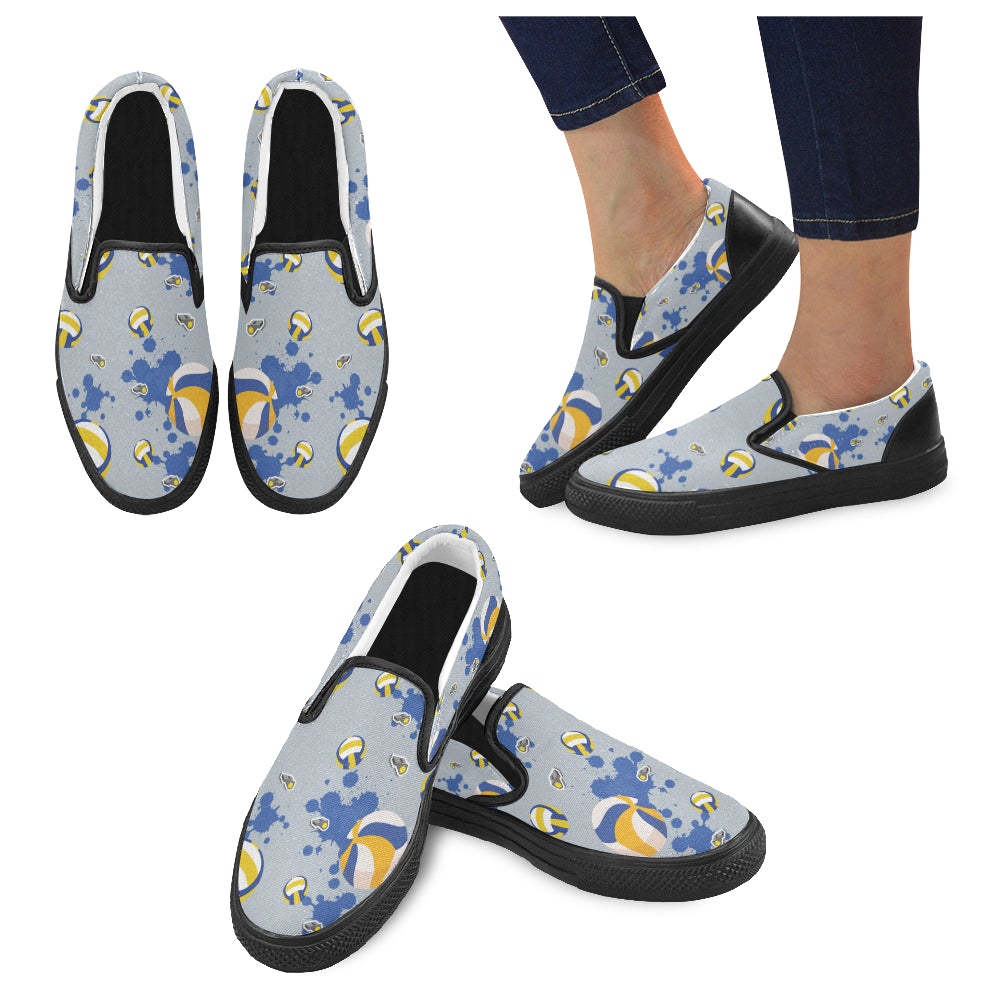 Volleyball Pattern Black Women’s Slip-on Canvas Shoes