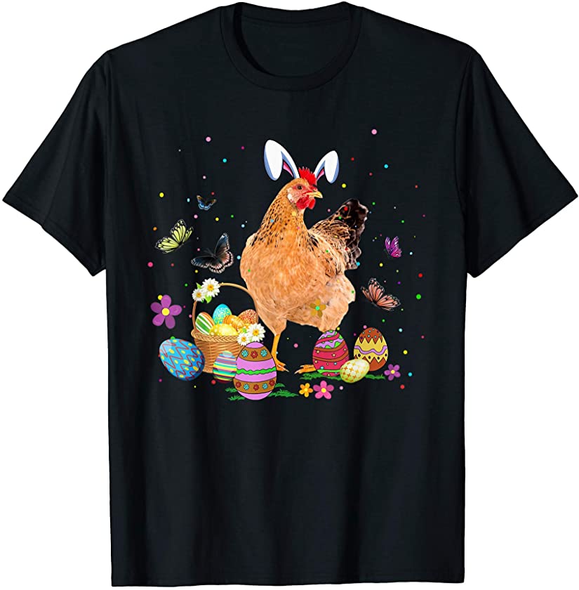 Chiken Bunny Egg Hunting Colorful Egg Happy Easter Day T-Shirt