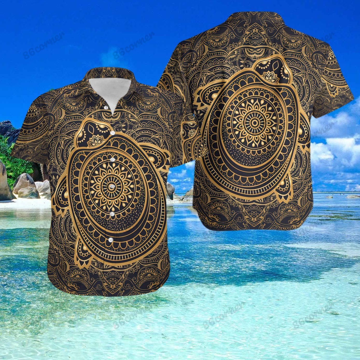 Turtle Gold Polynesian Hawaiian Shirt And Short Set Ha62890