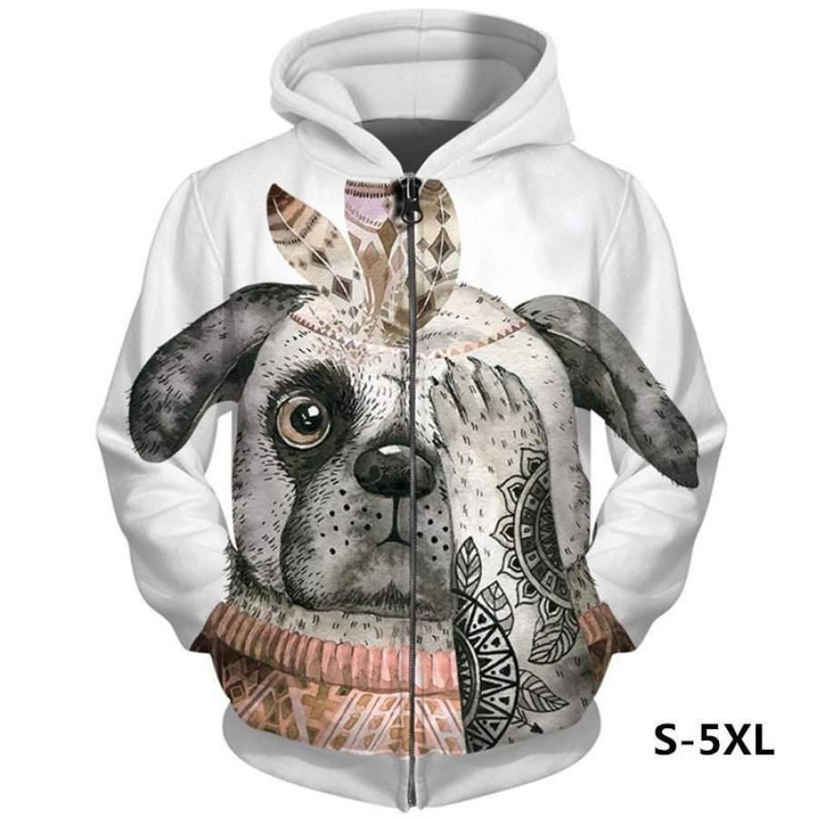 2019 3D Hoodies Full Print Animal Dog Zipper Sweatshirt Funny Tracksuit Zip Up Hoody Streetwear