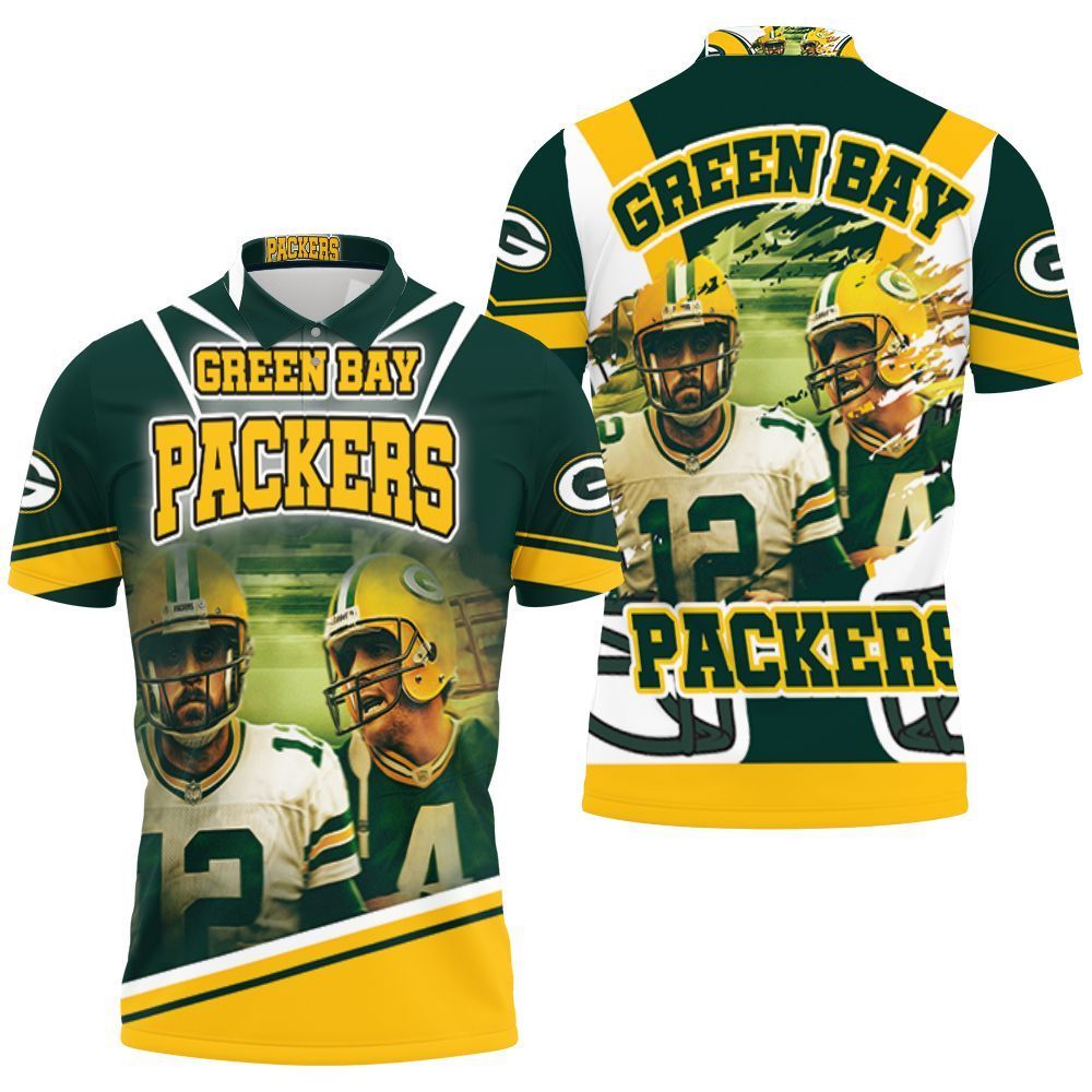 Green Bay Packers Aaron Rodgers 12 And Brett Favre 4 For Fans 3D Polo Shirt All Over Print Jersey