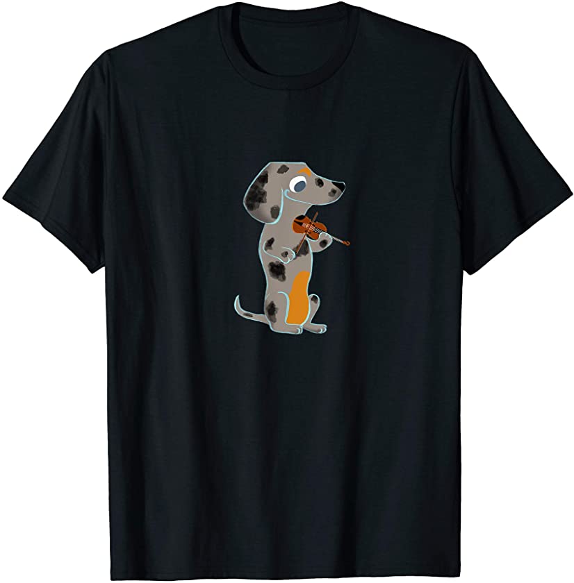 Dapple Dachshund Puppy Dog Playing Violin T-Shirt