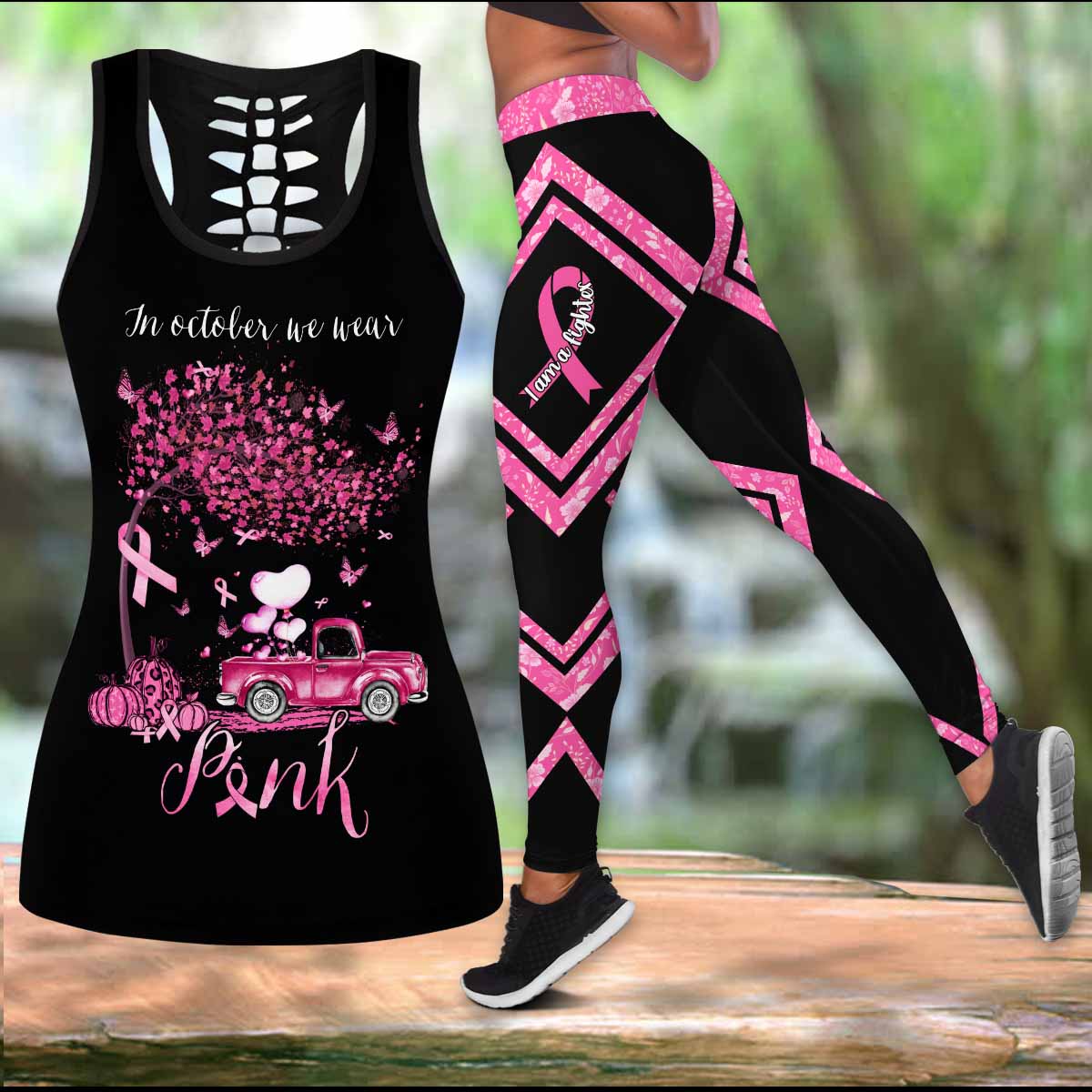 Breast Cancer Awareness Support We Wear Pink Hollow Tank Top And Legging 3D Print #H