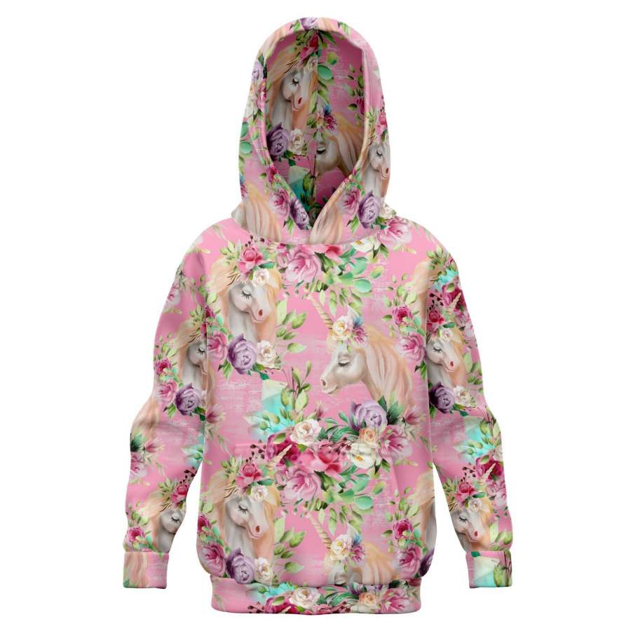 Watercolor Floral Unicorn Kids Hoodie