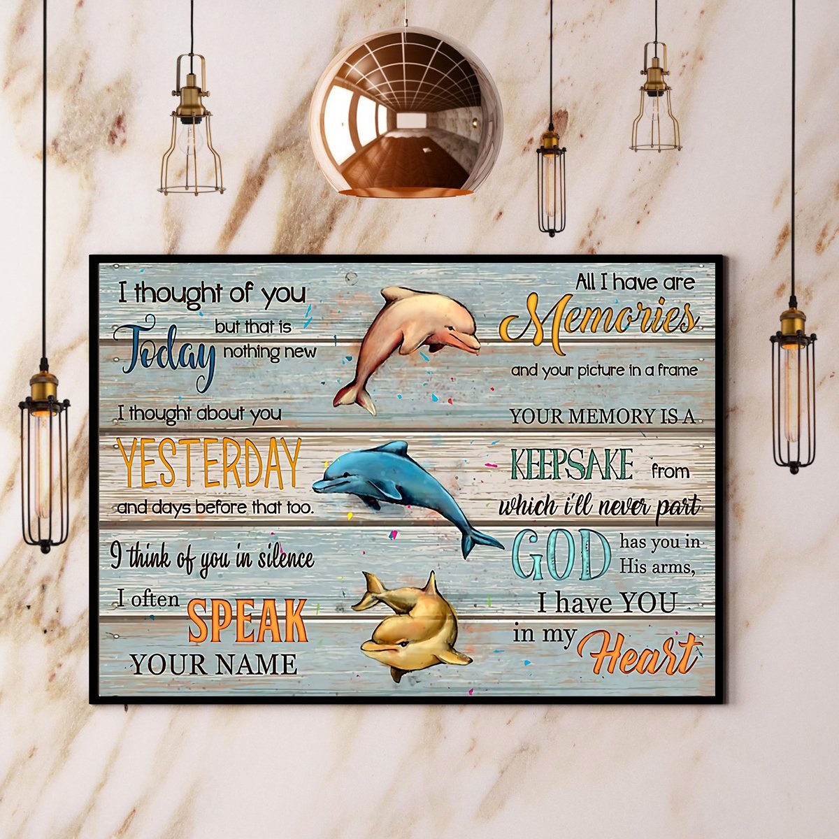 Dolphin I Thought Of You Poster Art Poster Vintage Quotes Poster Animal Printed Design Horizontal Paper Poster No Frame Matte Canvas Wall Decor