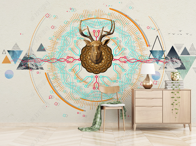 3D Abstract Geometric Animal Elk Wall Mural Wallpaper Lqh 237