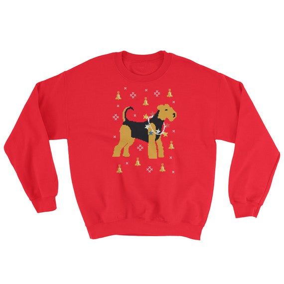 Airedale Terrier Ugly Christmas Sweater Cute Christmas Gift for Dog Lovers Funny Airedale Terrier Dog Sweaters for Women and Men